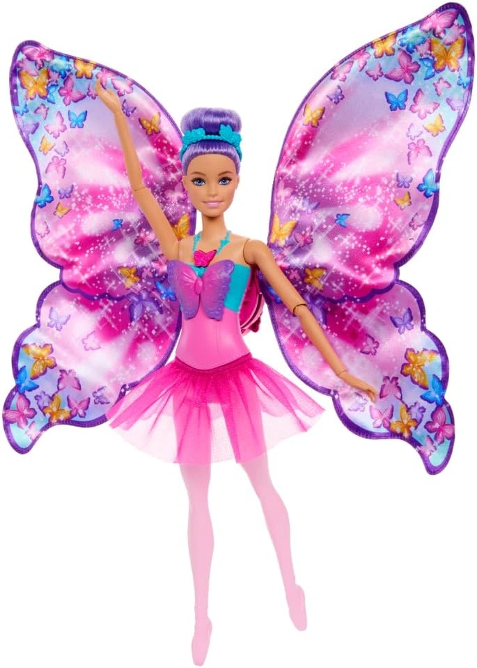Barbie Dance and Flutter Doll with 2-in-1 Transformation from Dancer to Butterfly with Opening Wings, Purple Hair, Headpiece & Removable Tutu